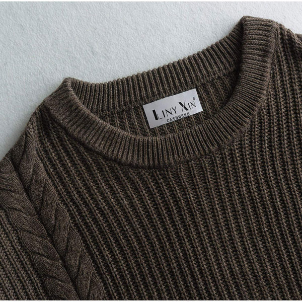 Liny Xin Women's Cashmere Oversized Loose Knitted Crew Neck Long Sleeve Winter Warm Wool Pullover Long Sweater Dresses Tops - Image 2