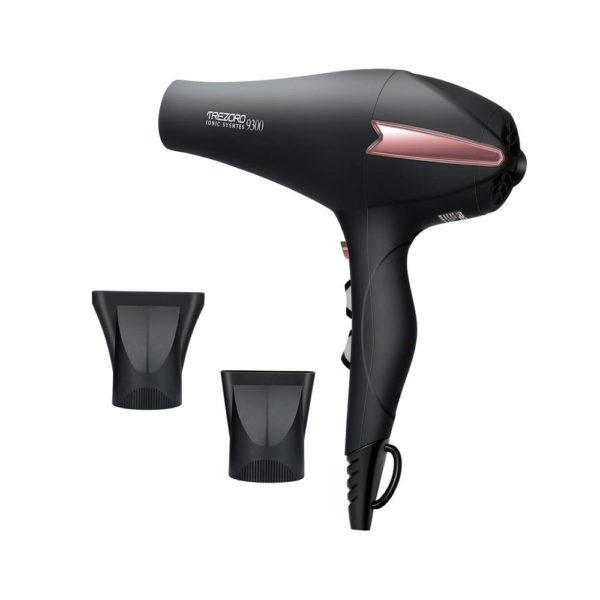 Professional Ionic Salon Hair Dryer, Powerful 2200 watt Ceramic Tourmaline Blow Dryer, Pro Ion quiet Hairdryer with 2 Concentrator Nozzle Attachments - Best Soft Touch Body/Black& Rose Gold