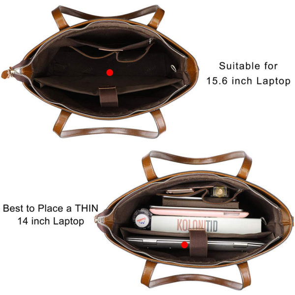 S-ZONE 15.6 Inch Leather Laptop Bag for Women Shoulder Handbag Large Work Tote - Image 4
