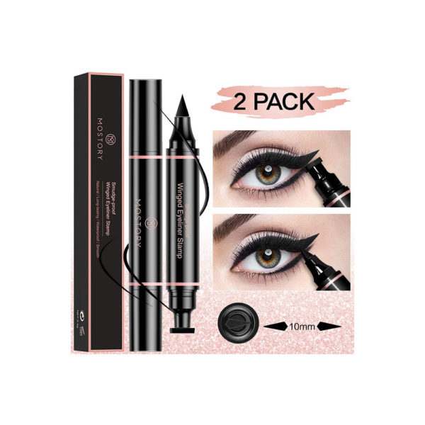 Winged Eyeliner Pencil Stamp - Perfect Cat Eye Vamp Liquid Black Quick Flick Wingliner Waterproof Stencil Wing Long Lasting Smudgeproof Natural Smooth 2 in 1 Duel End (1 Pack)