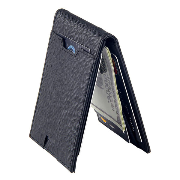 Men Bifold Wallet with Money Clip - Leather Minimalist Front Pocket RFID Blocking