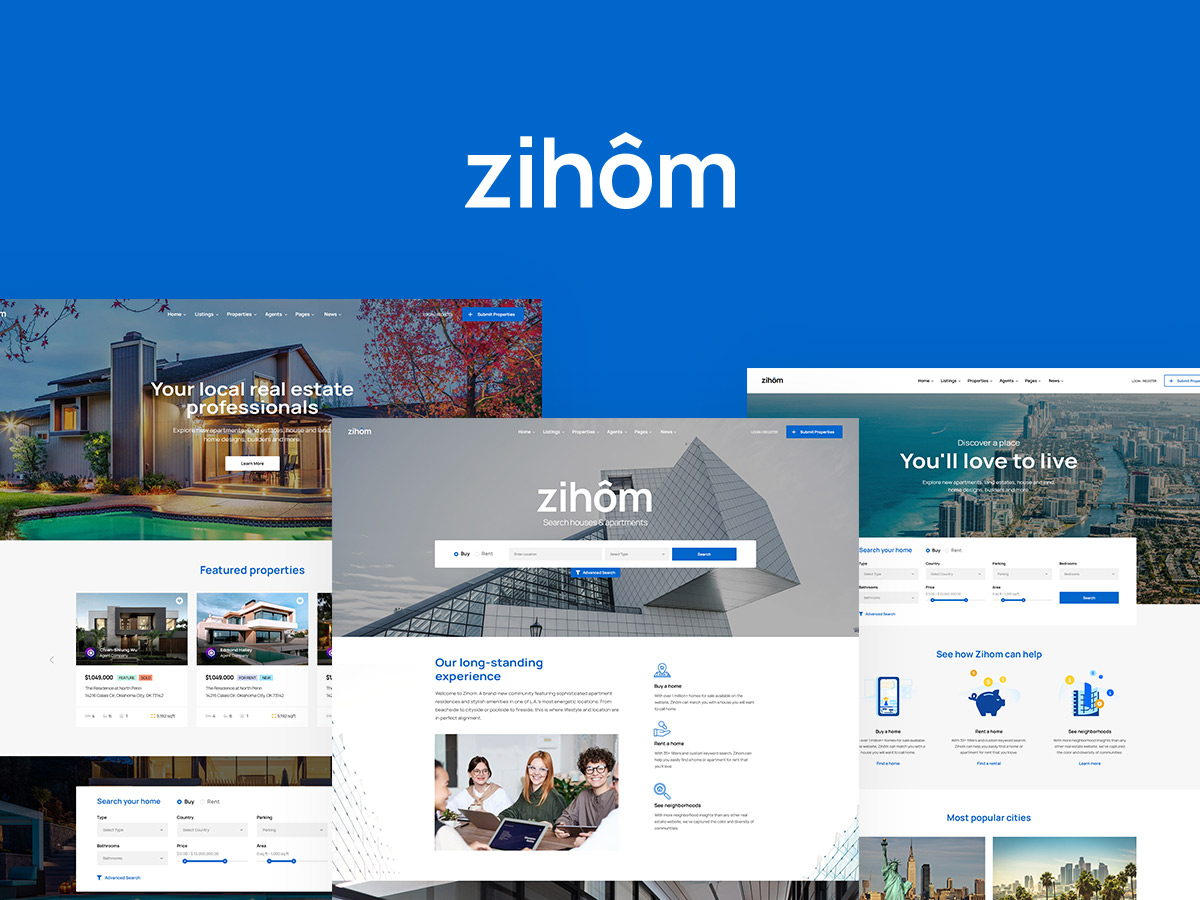 zihom real estate wordpress theme elementor